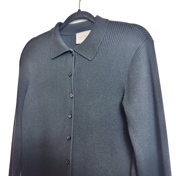 Vintage Size Small Black Boho Western Collared Button Up Ribbed Sweater Dress - Picture 4 of 6